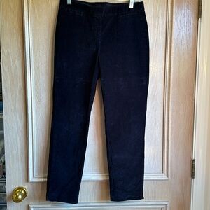 J. Jill Black Fine Corduroy Pull-On Pants, Faux Fly, Front Pockets Still Basted